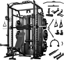 Smith Machine with Weight Stack Power Cage Home Gym System with LAT Pulldown ...
