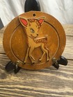 Vintage Wooden Fawn Plaque Bambi Style Circular Cutout Painted Kitsch 1950s — photo 1