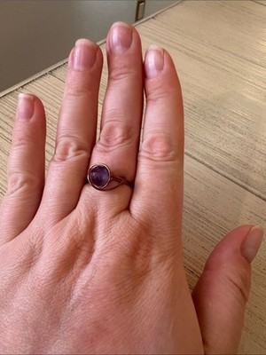 Handmade Copper Wire-Wrap Ring with Amethyst | Size 10