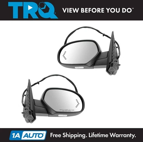 TRQ Mirror Power Folding Heated Memory Puddle Signal Chrome Pair for GM Truck