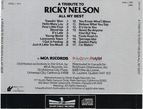 Ricky Nelson - A Tribute, All My Best CD - 1986 Silver Eagle Records SED-1035 - Picture 2 of 2