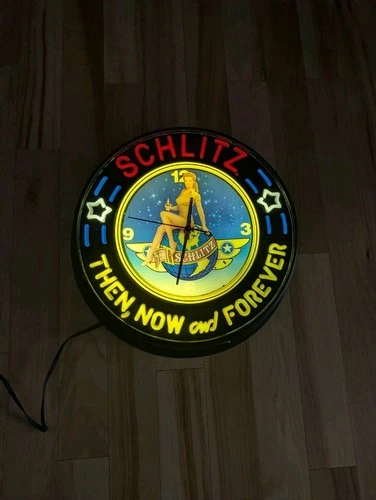 Vintage Schlitz Beer Lighted Clock Bar Sign Pinup Girl Rare Read Description