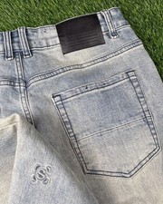 Serenede Men Skinny Fitted Jeans Size 34 Blue Denim 34x32 Acid Wash Stretch