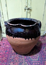 Antique/vintage Dairy jar/pot/crock terracotta treacle glazed, reclaimed, decor