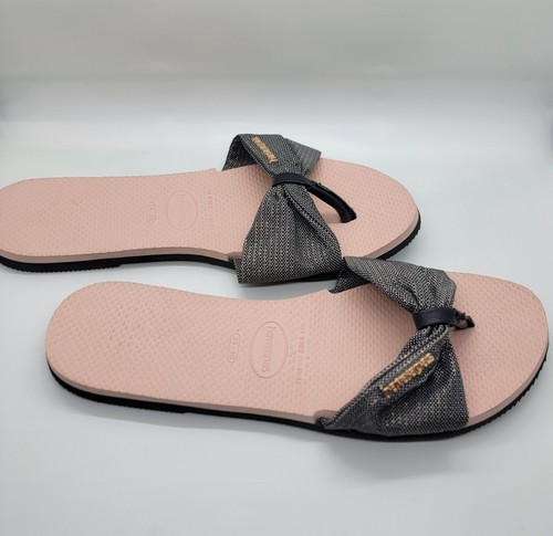Havaianas Women 9/10 Pink & Black St. Tropez Shine Flip-Flops Brazil Made 39/40 - Picture 4 of 14