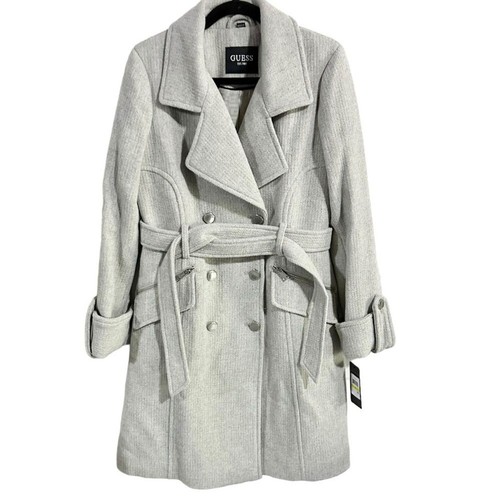 Guess Women's Gray Double-Breasted Belted Wool Blend Walker Pea Coat Size M NWT - Picture 3 of 12