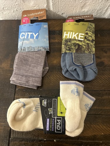 Icebreaker City and Hike and Smartwool PHD Run Medium Merino Wool Sock BUNDLE!
