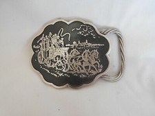 Western Stagecoach Belt Buckle Pewter Ornate N-B Vintage Excellent Condition
