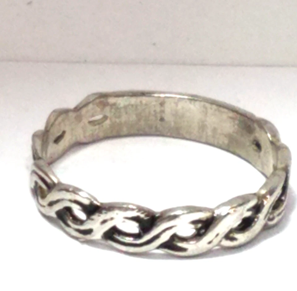 Vintage Silver Tone Black Enamel  Braided Wedding Band Ring Size 5.5 US - Image 2 of 4