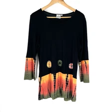 Parsley & Sage Tunic Top Size Medium Black Artsy Boho Hippie Festival Shirt