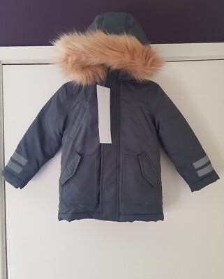Boys In Parka Coat New Mothercare Age 2-3y 98cm Thyme Hood