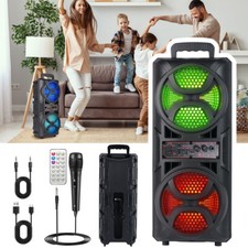 Dual 6.5" Portable Bluetooth Speaker Subwoofer Heavy Bass Sound System Party Mic