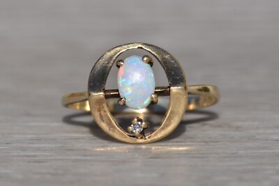 Von Pason signierter australischer Opal und Diamant Ring in Gelbgold