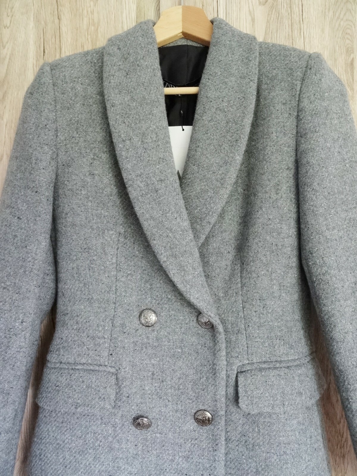 ZARA GREY DOUBLE-BREASTED WOOL BLEND FROCK COAT SIZE XL image 5