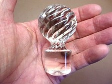 Vintage 1 3/4" ROUND CLEAR SWIRL GLASS DECANTER STOPPER 3" Long Base Chipped