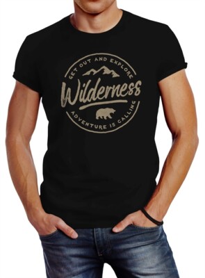 Neverless  Herren T-Shirt Adventure Logo Berge Mountain Bär Wilderness
