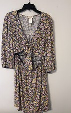 Bebop Dress Floral Print Tie Front, Midriff-Baring Smocked Dress, Size XL
