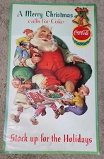 Vintage Merry Christmas Calls For Coke Coca Cola Store Display Standup Sign