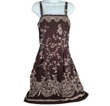 R&K 6 Sundress Brown White Floral Adjustable Spaghetti Strap Empire Waist