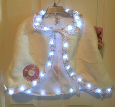 Disney Princess White Faux Fur Light-up Cloak Size XS/S-M/L Satin Bow Soft NWT