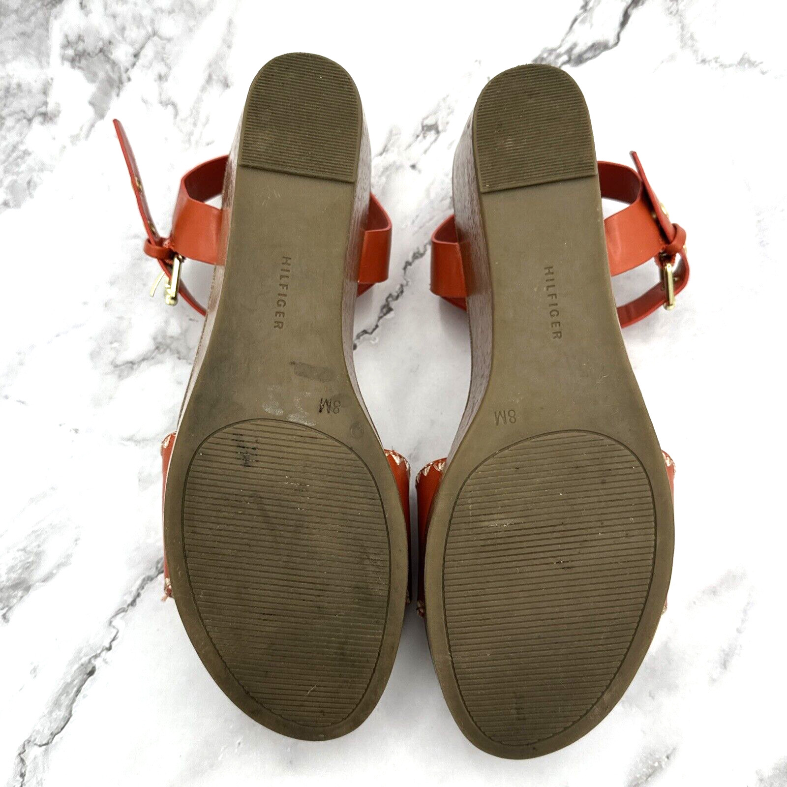 Tommy Hilfiger Walalei Orange Branded Wedge Heel Sandals Womens Size 8M thumbnail 8