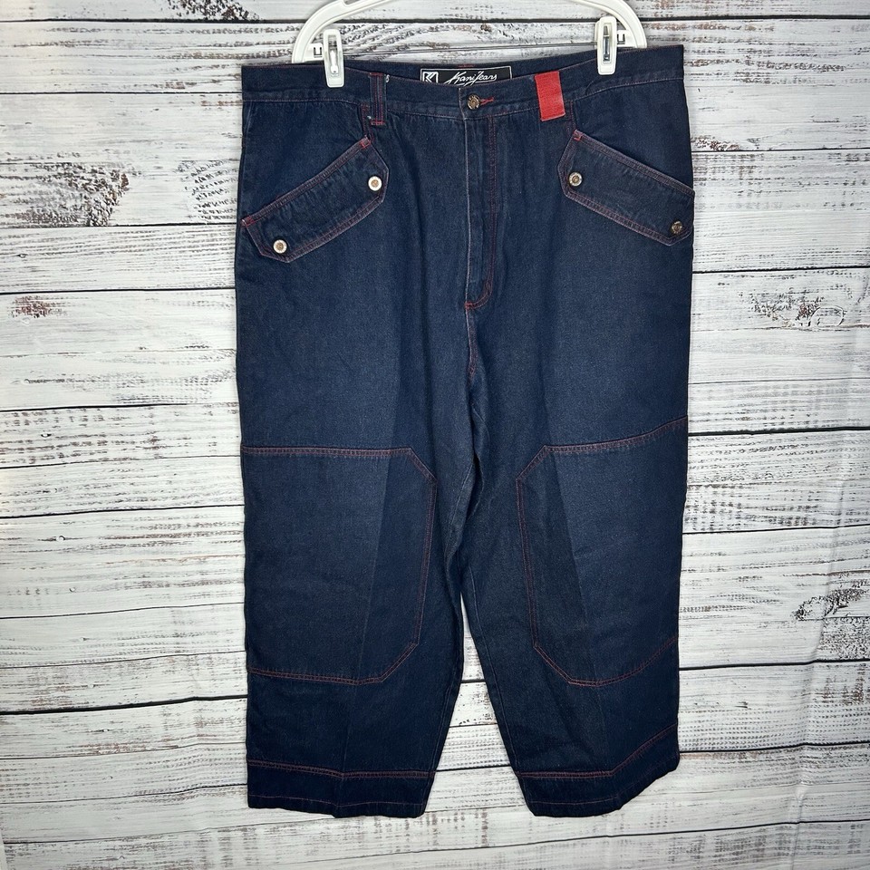 Vintage Y2K Karl Kani Skate Baggy Punk Wide Leg Rave Jeans Dark Wash