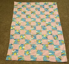 Handmade CARE BEARS Block Baby Blanket Quilt Kitty Cat Back 39 X 55