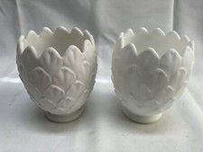 Pair Imperial Glass Artichoke Satin White Doeskin Vases