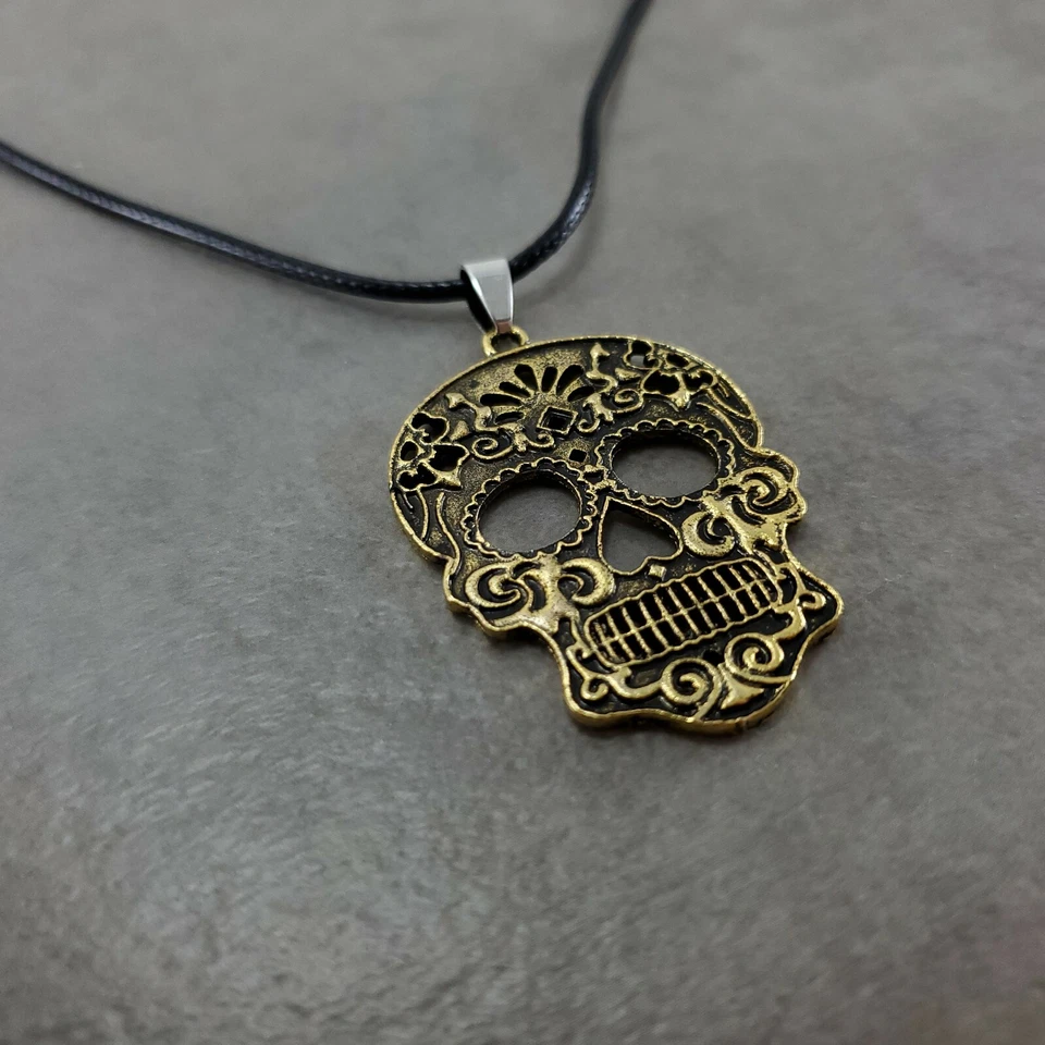 Calavera Calavera Azúcar Chapado en Oro Collar Mexicano Día de Muertos Todas las Almas Foto 3 de 4