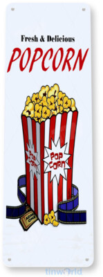 TIN SIGN Delicious Popcorn Home Theater Corn Movie Shop Kitchen Cottage B055