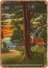 METAL SIGN - Maine Postcard - Greeting from Snug Harbor on Great Pond, No. Belg