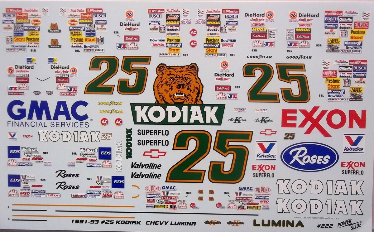 NASCAR DECAL #25 KODIAK 1992 CHEVROLET LUMINA KEN SCHRADER- 1/24
