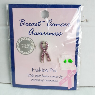 Épingle (pin) Ruban Fleur Pour La Sensibilisation Au Cancer Du Sein - Strass - Fait Main - Neuf