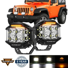 For Jeep Wrangler JK TJ Auxbeam 4" Side Shooter LED Driving Light w/ Amber DRL