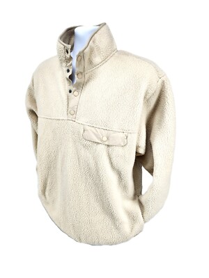 Goodfellow & Co Beige Men's High Pile Fleece Pullover Sweater Jacket, Polo Style