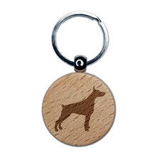 Dobermann Pinscher Dog Solid Engraved Wood Round Keychain Tag Charm