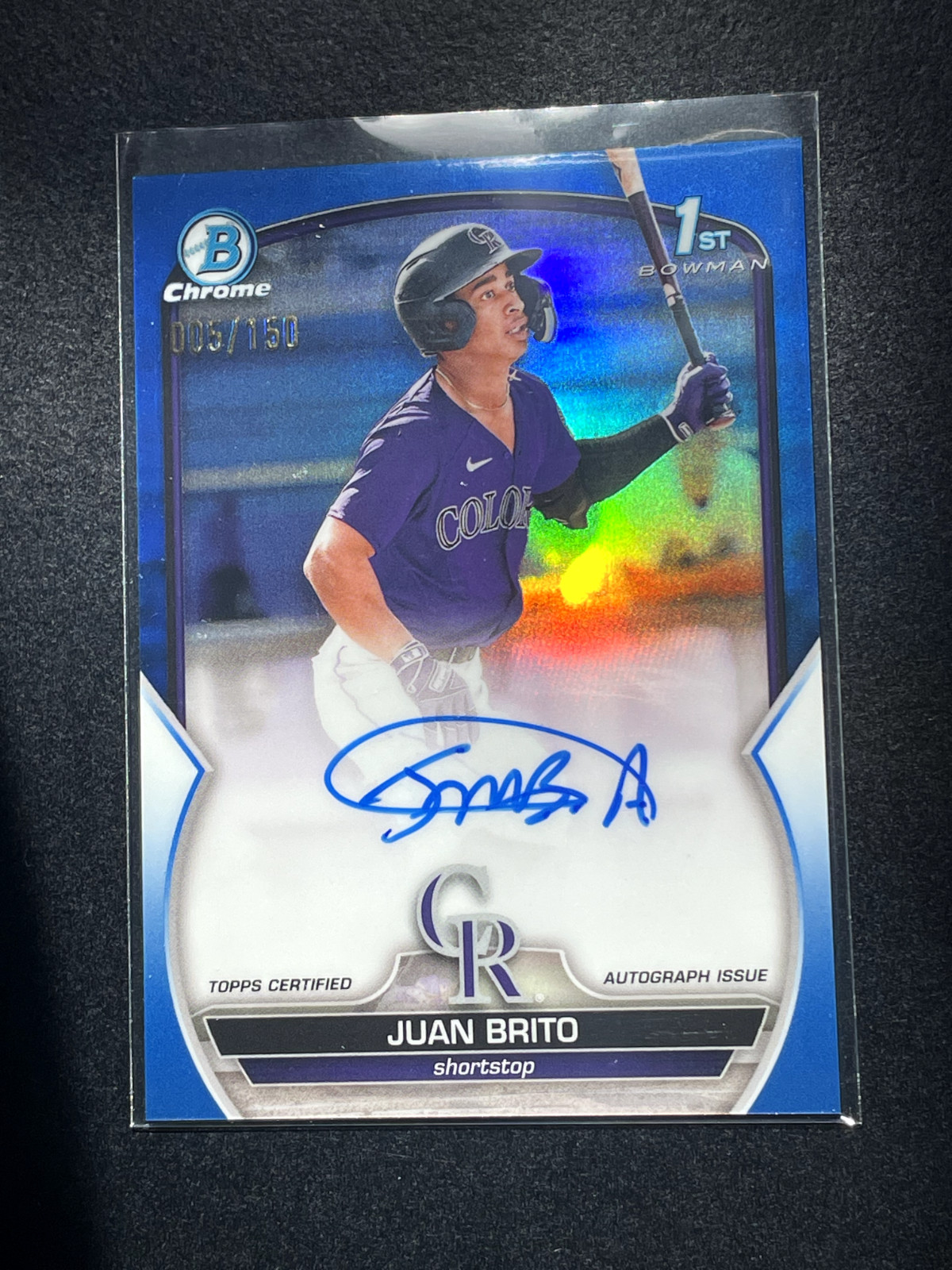 2023 Bowman Chrome 1st Prospect Rookie RC Juan Brito Blue Refractor Auto /150