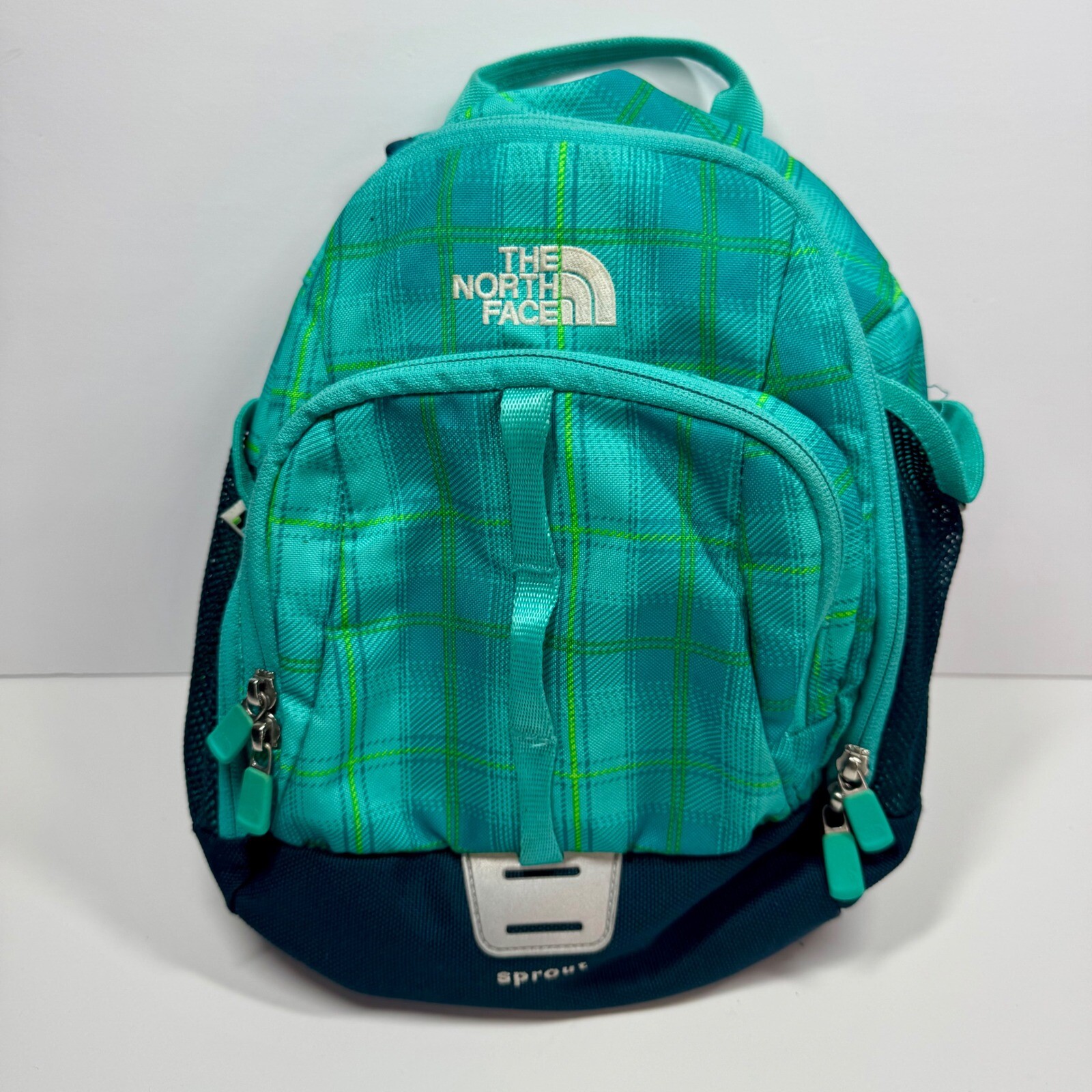 The North Face Sprout Kids Backpack in Teal Plaid for School and Travel