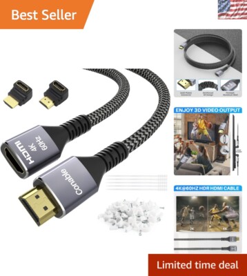Bring 4K Home with 15FT HDMI Braided Extension Cable - Includes Essential Kit