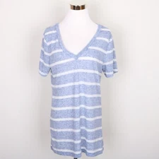 Old Navy Short Sleeve Blouse T-Shirt Women's L Blue White Stripe V-Neck