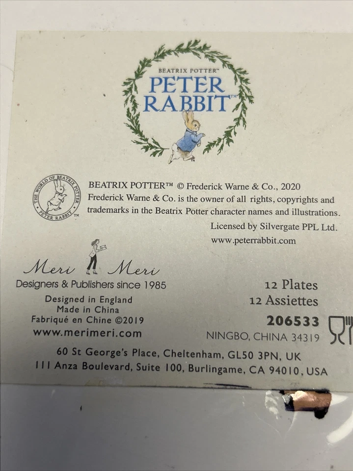 Lote Meri Meri Beatrix Potter Peter Rabbit 12 Platos de Papel 20 Servilletas Pascua Foto 4 de 4