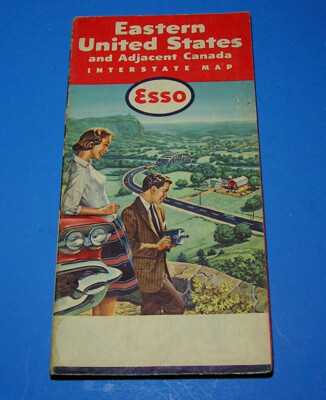 1959  Esso Humble Oil Eastern United States adjacent Canada Map Vintage