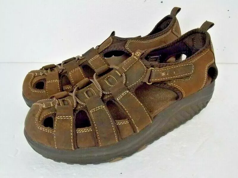 Skechers Shape up Women s Walking Sandals Chocolate Brown Leather SN 11805 EUC