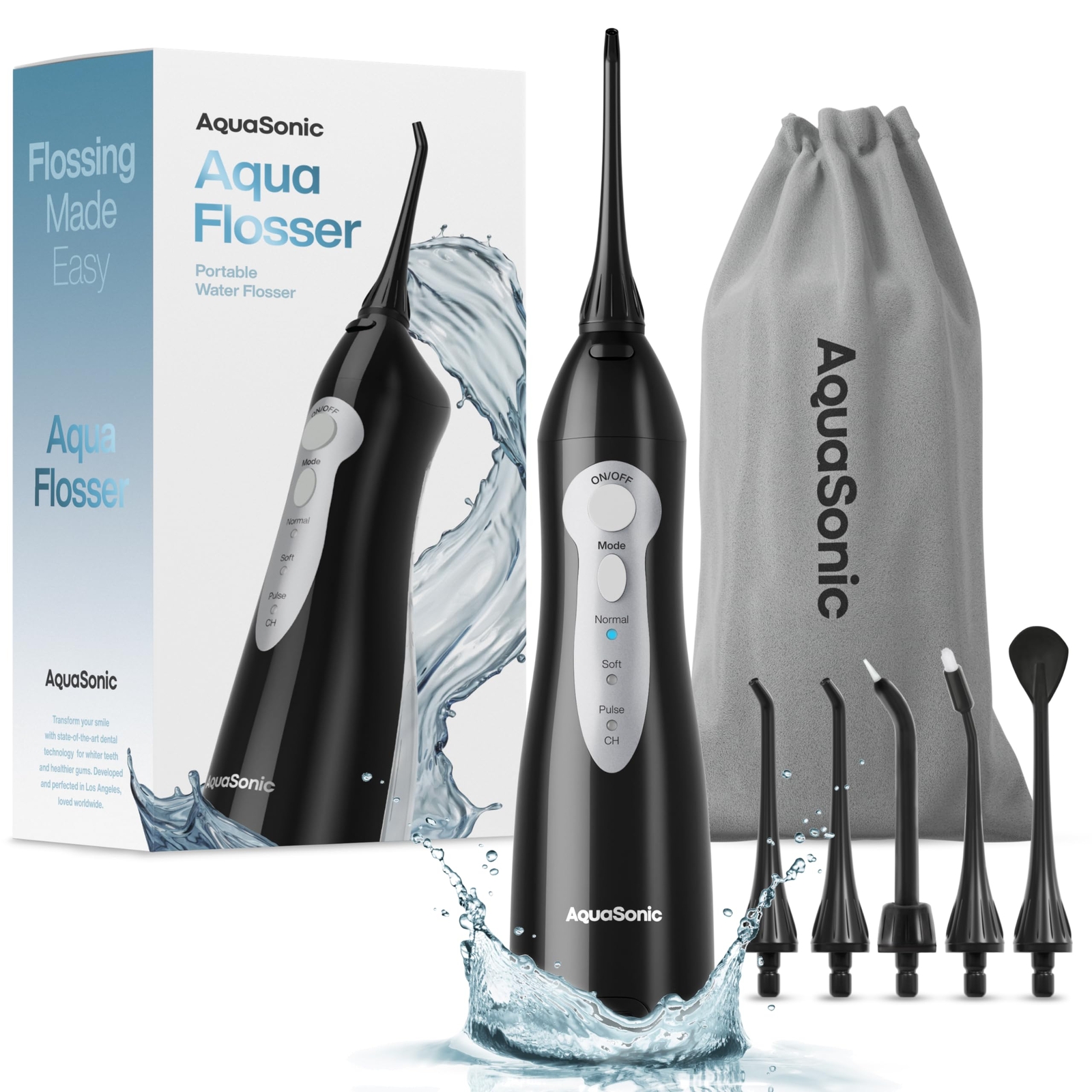 Aquasonic Aqua Flosser - Professional Rechargeable Water Flosser with 4 (b4q)