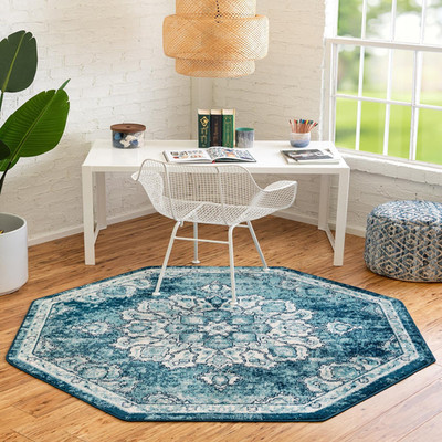 Unique Loom Parker Collection Area Rug - Kokulu 7 10 Octagon Navy Blue/ Ivory