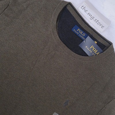Polo Ralph Lauren Textured Cotton  Olive Green Grey Pony Crewneck Sweater Sz XL