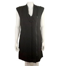 Calvin Klein Black Dress S Sleeveless Textured Zip Front