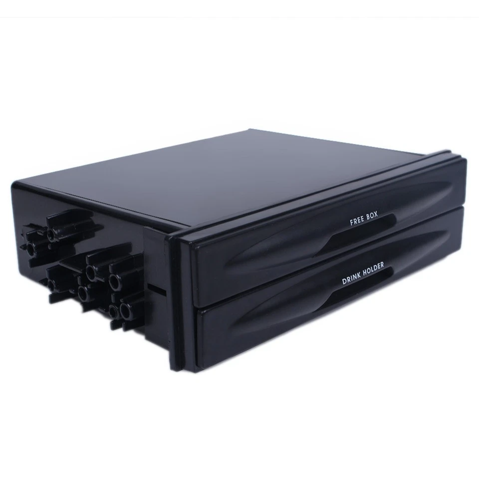 Caja de escombros de almacenamiento de doble capa de bolsillo para radio de coche 2 Din negra soporte para taza Foto 2 de 4