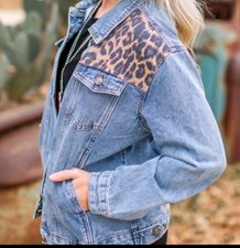 Crazy Train Blue Jean Cheetah Print Jacket Wo...