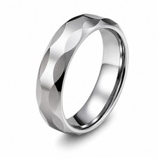 6mm Faceted Tungsten Carbide Ring Mens Womens Wedding Band Comfort Fit SZ 6-12